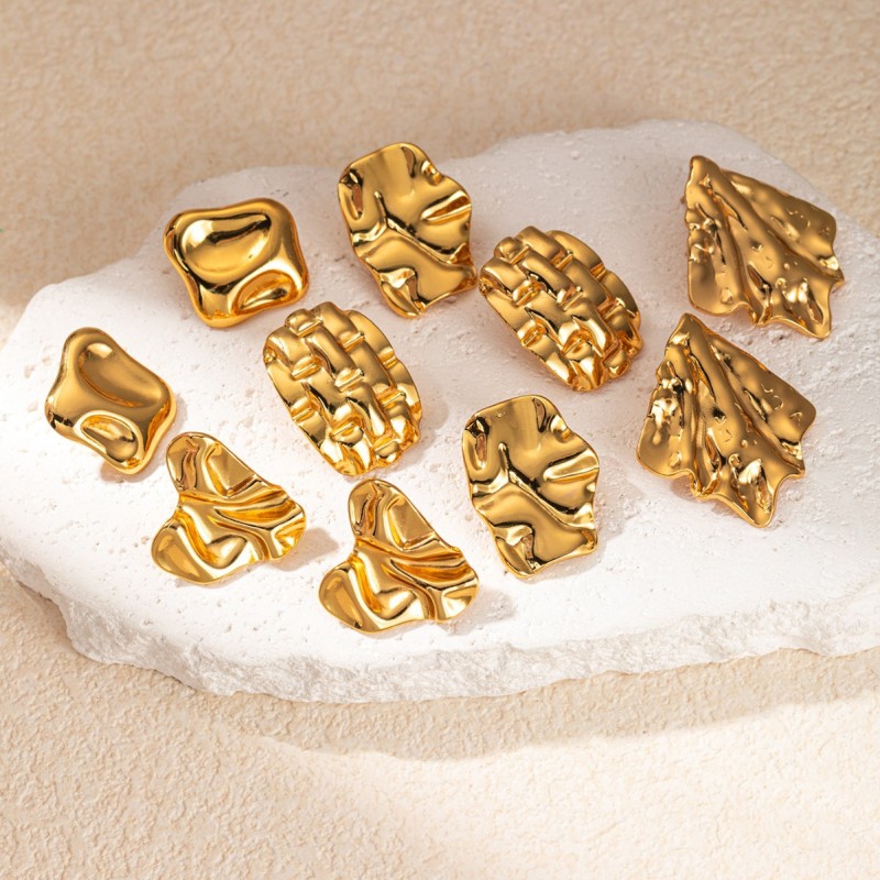 18K Vintage Premium Titanium Steel No Fading Pleated Texture Earrings Refined  Earrings Women