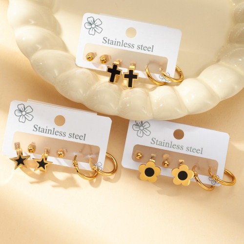 Cross Stainless Steel Studs Earring Fashion Special Star Flower Earrings Set Jewelry for Women Gift