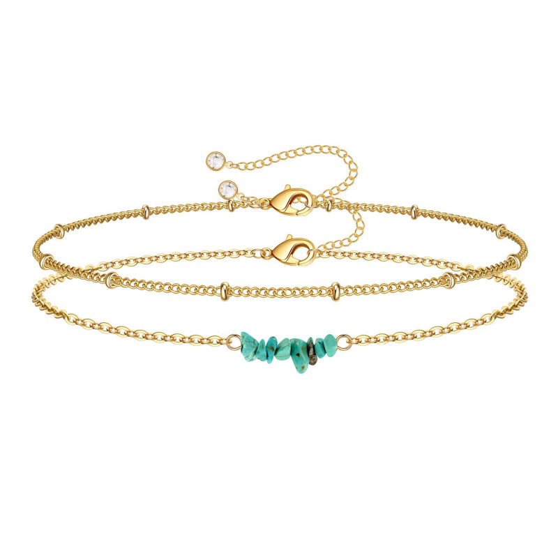 Classic Stainless Steel Multi-layer Toggle-clasps Bracelet with Natural Turquoise Gemstone for Women