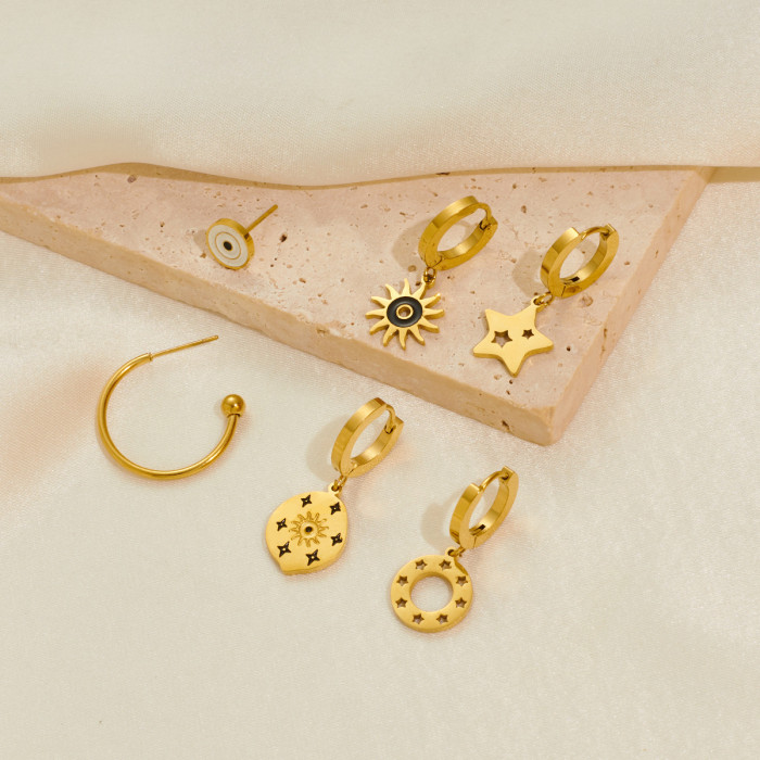 Stainless Steel 18K Gold Plated Earrings Simple Fashion Hollowed-out Star Eye Sun Clip on  Earrings Women