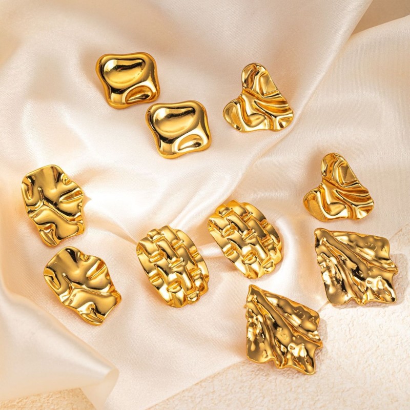 18K Vintage Premium Titanium Steel No Fading Pleated Texture Earrings Refined  Earrings Women