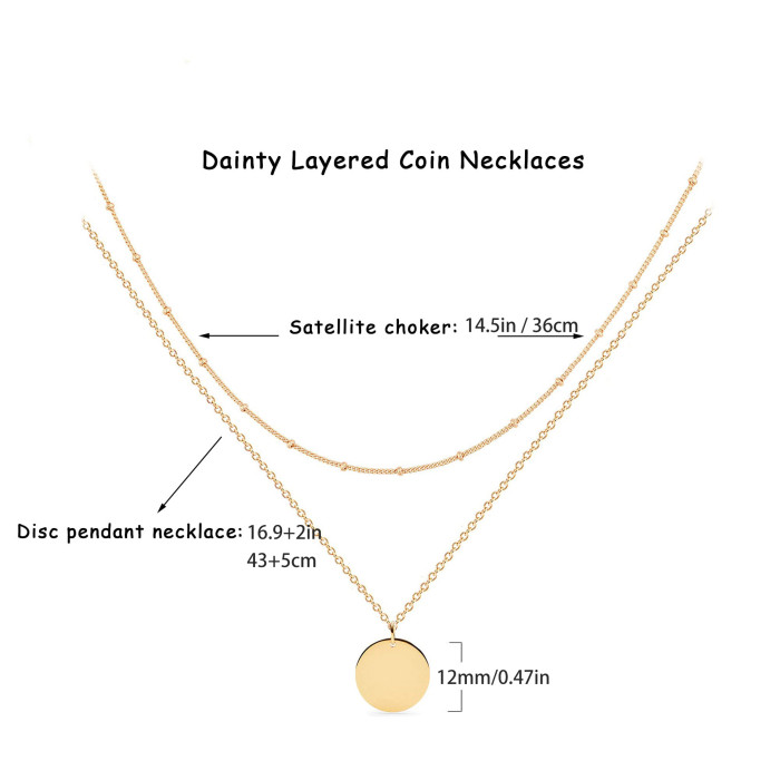 18K Gold Plated Design Titanium Steel Luxury Personality Double Layer Round Pendant Necklace for Women