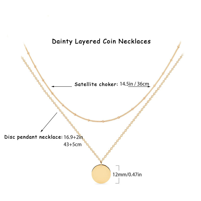 18K Gold Plated Design Titanium Steel Luxury Personality Double Layer Round Pendant Necklace for Women