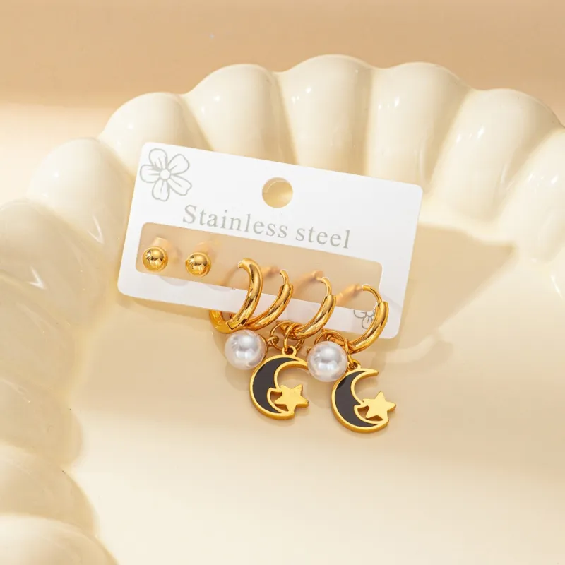 Dainty Elegant 18K Gold Plated Stainless Steel Hoop Earring Set for Women Stylish Trendy Party Festival Casual Jewelry Gift