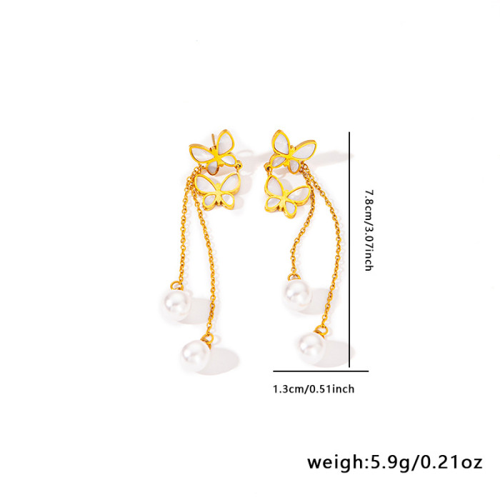 Chic Dainty 18K Gold Plated Stainless Steel Butterfly Pearl Earring for Women Stylish Trendy Party Festival Casual Je...