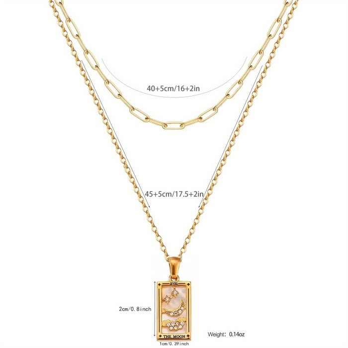 Classic Exquisite Chic Elegant 18K Gold Stainless Steel Tarot Necklace Adjustable Chian Holiday Party Trend Casual Jewelry Gift