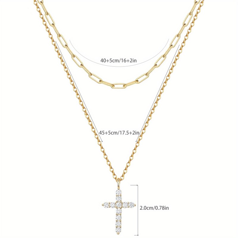 Simple Classic Elegant Chic Fashion Luxury Hypoallergenic Stainless Steel Multi-Layer Cross Necklace for Women Gift