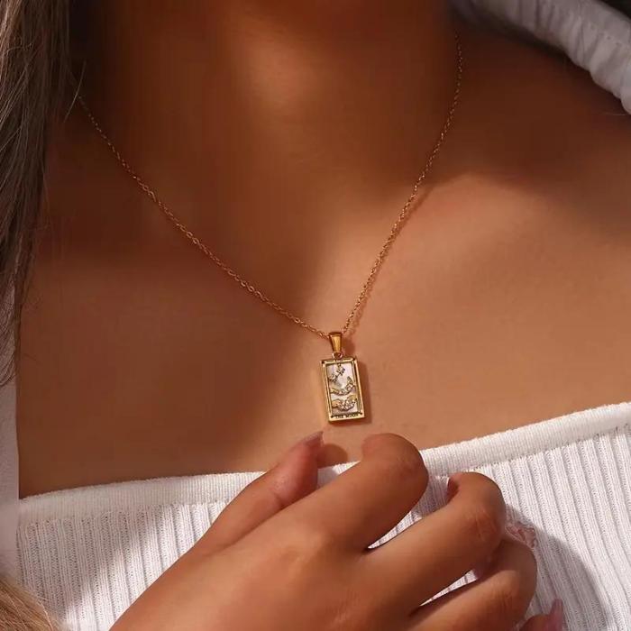 Classic Exquisite Chic Elegant 18K Gold Stainless Steel Tarot Necklace Adjustable Chian Holiday Party Trend Casual Jewelry Gift