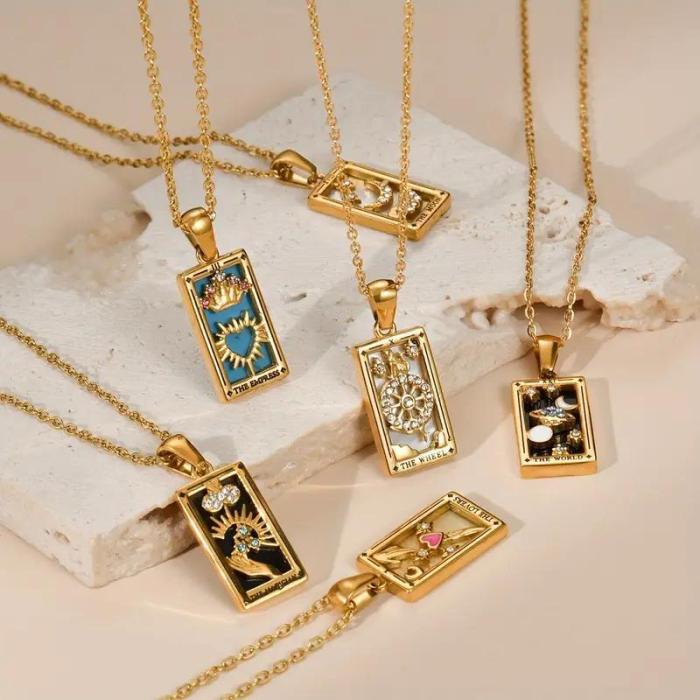 Classic  Chic Elegant 18K Gold pated Stainless Steel Multi-Layer Tarot Card  Necklace  Adjustable Festival Casual Jewelry Gift
