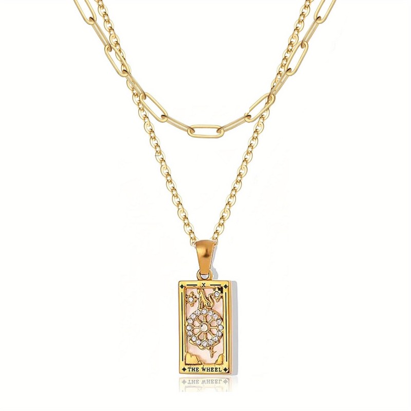 Classic  Chic Elegant 18K Gold pated Stainless Steel Multi-Layer Tarot Card  Necklace  Adjustable Festival Casual Jewelry Gift