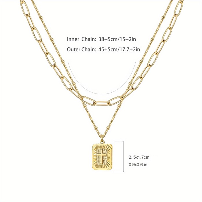 Simple Classic Elegant Chic Fashion Luxury Hypoallergenic Stainless Steel Multi-Layer Cross Necklace for Women Jewelr...