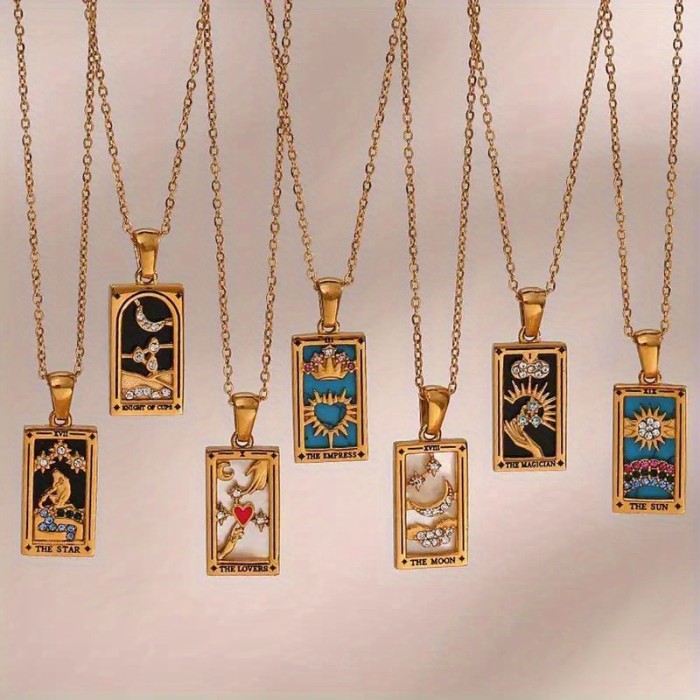 Classic  Chic Elegant 18K Gold pated Stainless Steel Multi-Layer Tarot Card  Necklace  Adjustable Festival Casual Jewelry Gift