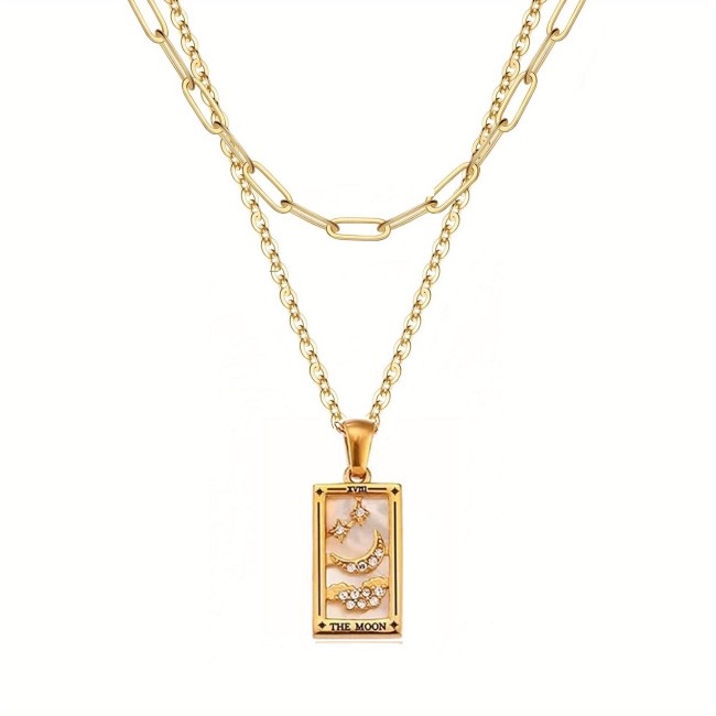 Classic Exquisite Chic Elegant 18K Gold Stainless Steel Tarot Necklace Adjustable Chian Holiday Party Trend Casual Jewelry Gift