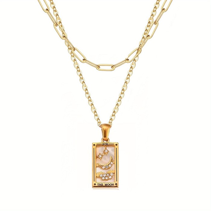 Classic Exquisite Chic Elegant 18K Gold Stainless Steel Tarot Necklace Adjustable Chian Holiday Party Trend Casual Jewelry Gift