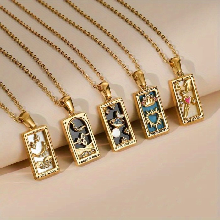Classic  Chic Elegant 18K Gold pated Stainless Steel Multi-Layer Tarot Card  Necklace  Adjustable Festival Casual Jewelry Gift