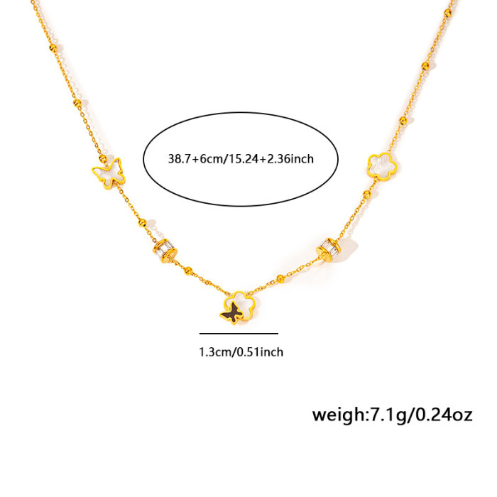 Simple Classic Chic Stylish 18K Gold Plated Stainless Steel Shell Butterfly Flower Choker Necklace Adjustable Chain