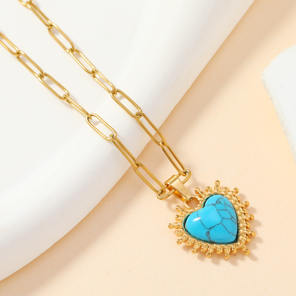 Classic Refined Elegant Women Bracelet Necklace Accessory 18k Gold Plated Colorful Natural Stone Pendant