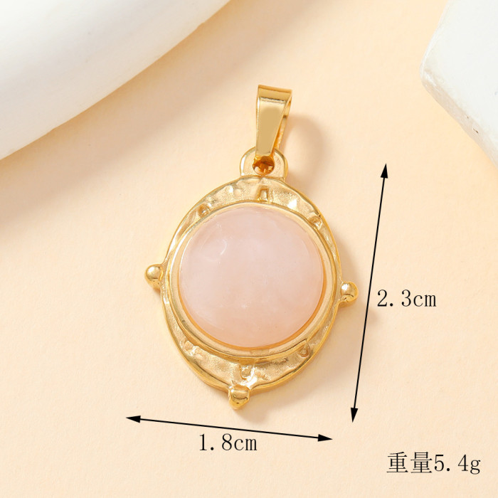 Chic Dainty Elegant 18K Gold Plated Stainless Steel Pink Gem Pendant Handmade DIY Neccklace Bracelet Accessories, Nec...