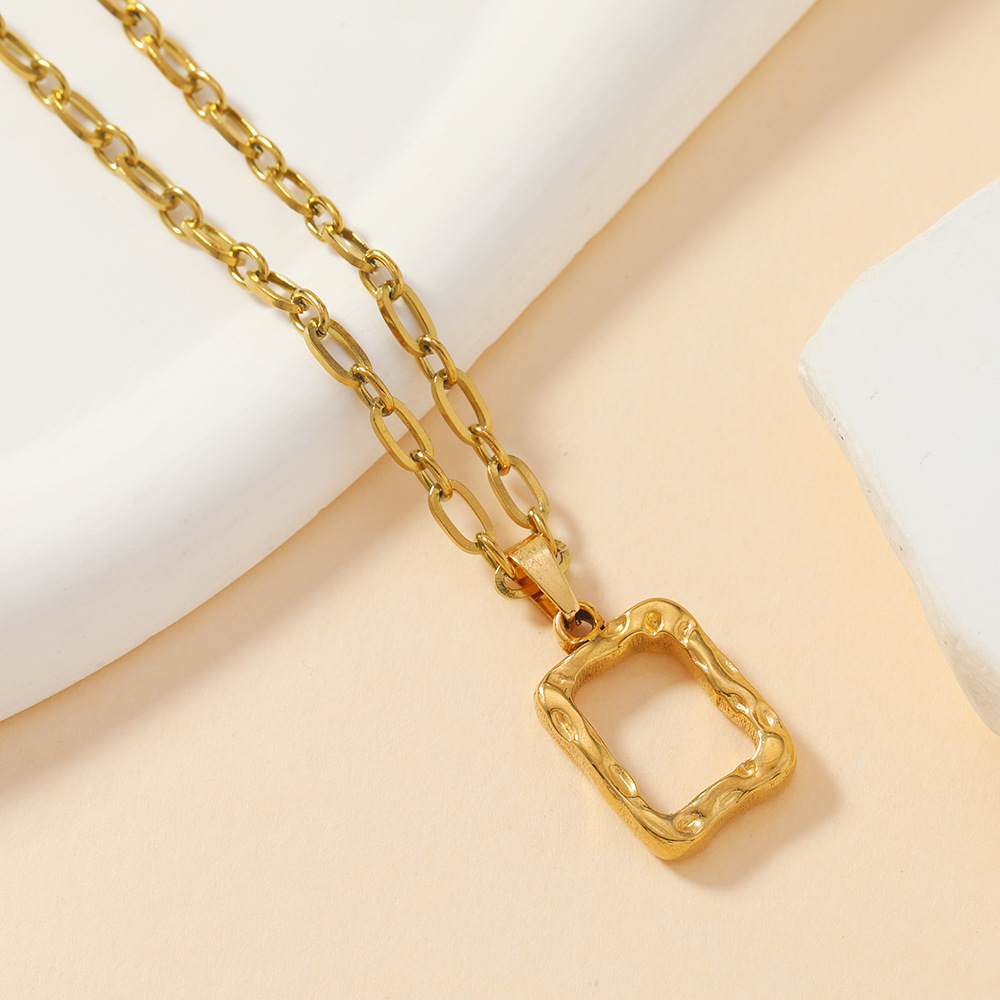 18K Gold Plated Stainless Steel  Wheat Pendant Geometric Hollow Square Necklace DIY Accessories