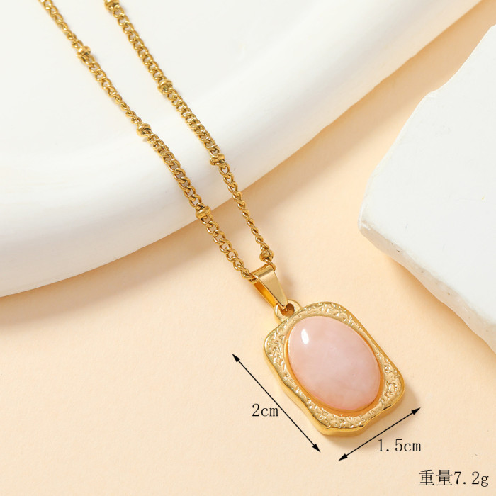 Chic Dainty Elegant 18K Gold Plated Stainless Steel Pink Gem Pendant Handmade DIY Neccklace Bracelet Accessories