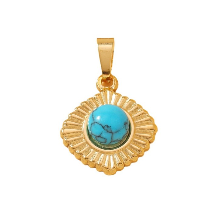 Chic Dainty Elegant 18K Gold Plated Stainless Steel Pendant with Colored Natural Stone Handmade DIY Jewelry Accessori...