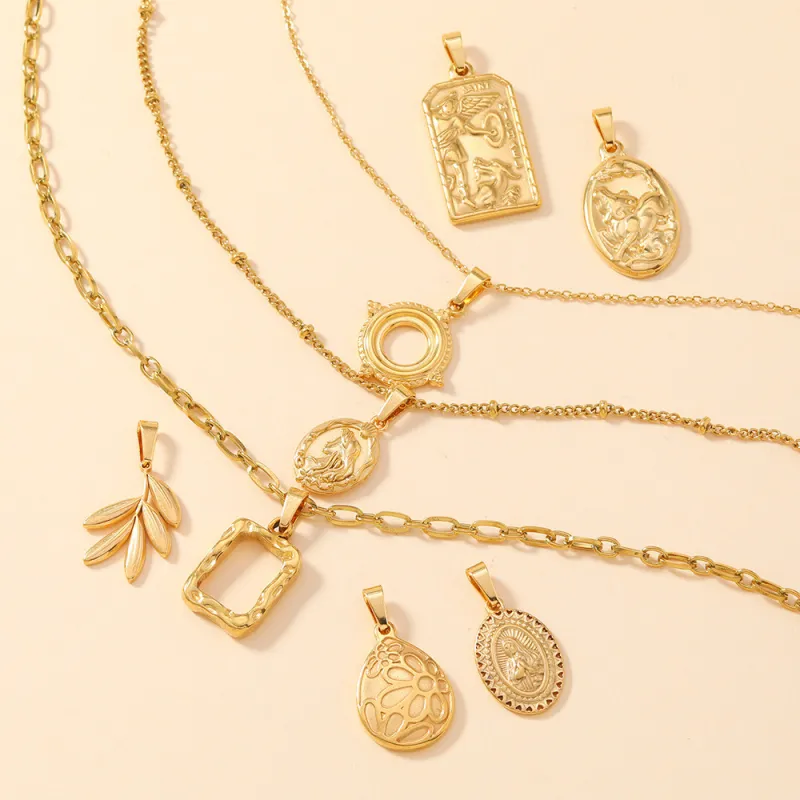 18K Gold Plated Stainless Steel  Wheat Pendant Geometric Hollow Square Necklace DIY Accessories