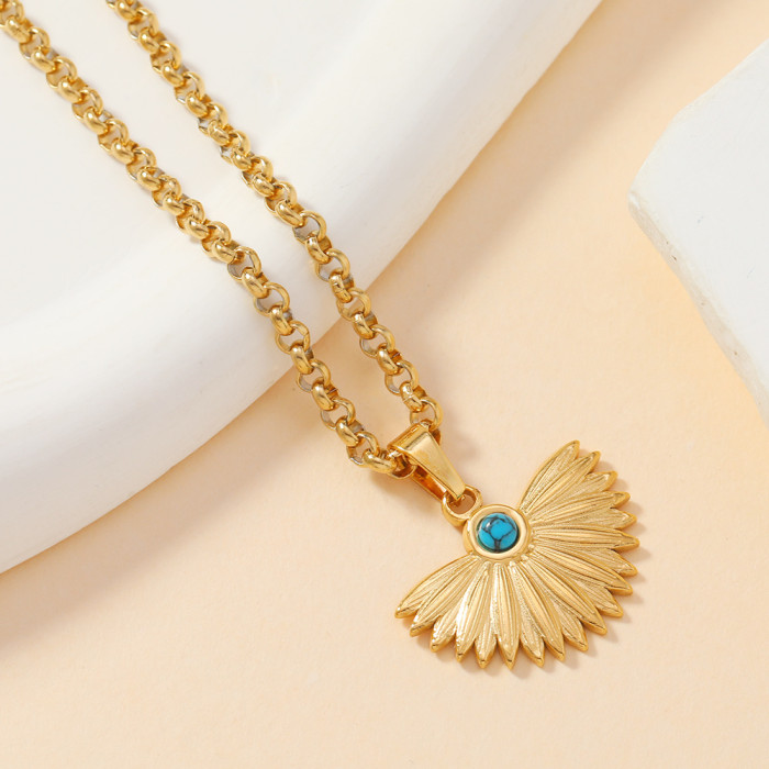 Chic Dainty Elegant 18K Gold Plated Stainless Steel Pendant with Colored Natural Stone Handmade DIY Jewelry Accessori...