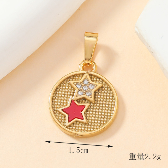 Chic Elegant 18K Gold Stainless Steel Flowers Stars Moon Love Charm Pendant DIY Jewelry, Necklaces