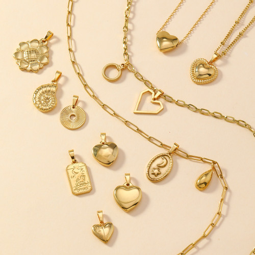 18K Gold Stainless Steel Love Round Sunflower Conch Star Moon DIY Necklace Bracelet Accessories