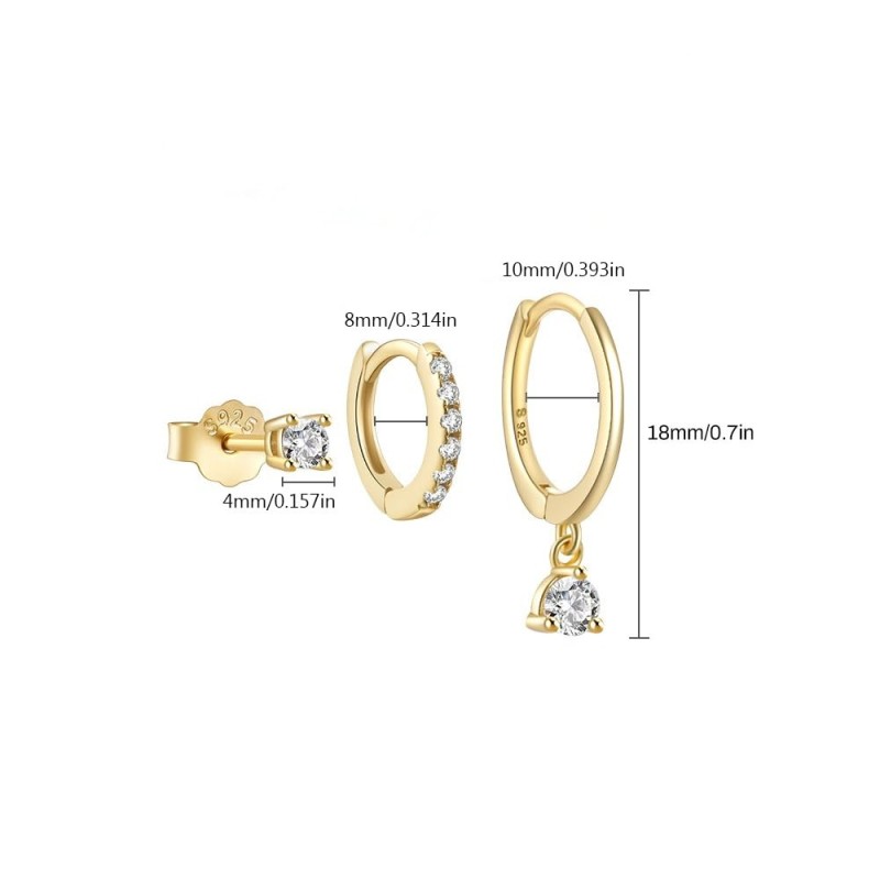 Chic Zircon Pendant Hoop Earrings Set 3pcs /set Earring for Women Stylish Trendy Party Festival Casual Jewelry Gift
