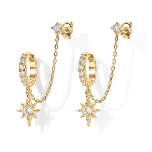 Chic Dainty Star Chain Hoop Earrings for Women Trendy Party Festival Casual Jewelry Gift