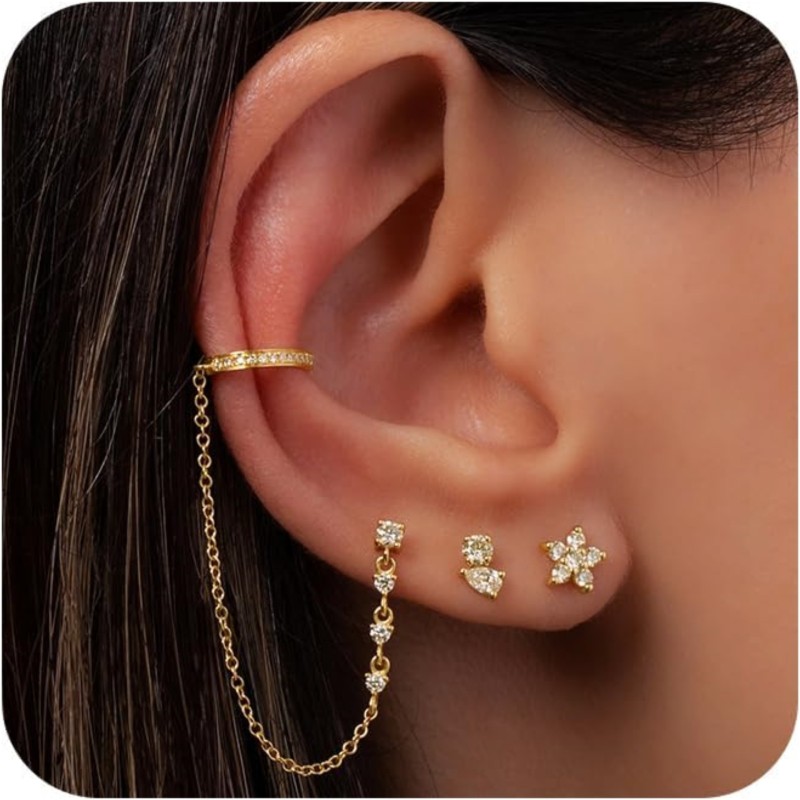 Chic Dainty Elegant Flower Zircon Hoop Earring Set for Women Tassel Chain Huggies Piercing Earrings Wedding Fashion Jewelry