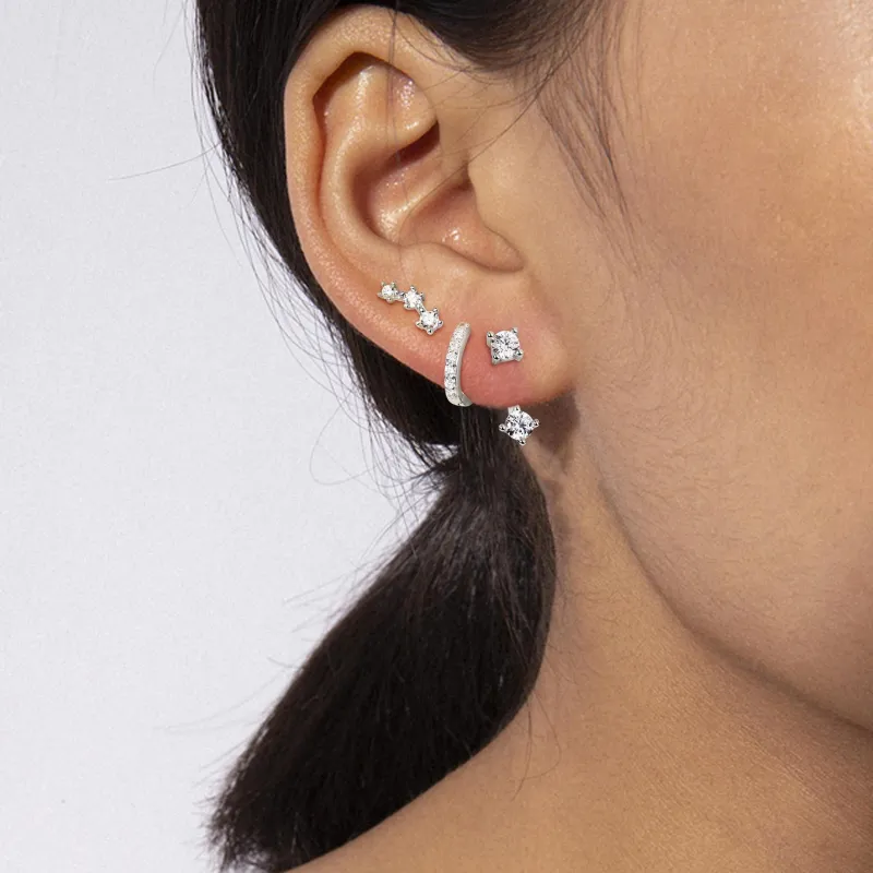 Chic Dainty Zircon Hoop Earrings Set for Women Silver Color Piercing Earring Party Festival Casual Jewelry