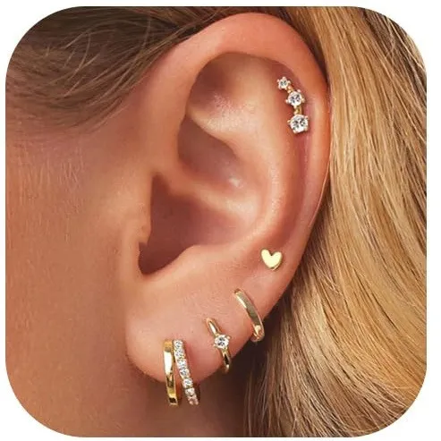 Chic Dainty Mini Zircon Ear Hoop Earrings Set for Women Huggies Flowers Cartilage Helix Piercing Jewelry Gift
