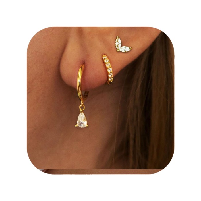 Chic Dainty Elegant Teardrop Waterdrop Hoop Earrings Set Zircon Huggie Pendant Piercing Earring Trendy Jewelry, Jewel...