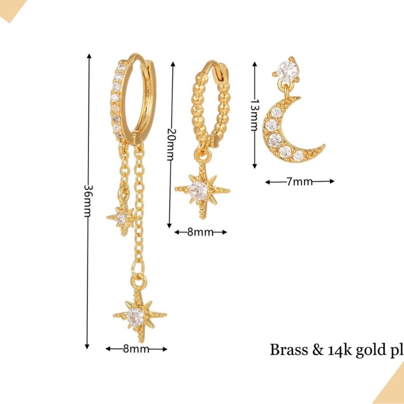 Dainty Jewelry Sun Moon Zircon Cartilage Earrings Trendy Party Festival Casual Jewelry Gift