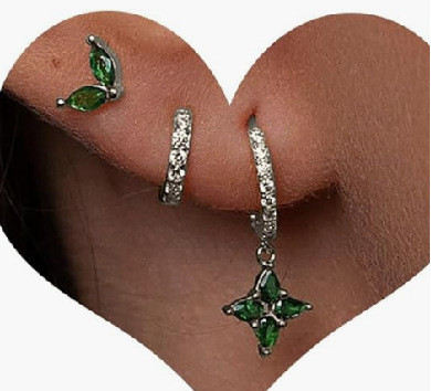 Classic Refined Elegant Women Earring Green Crystal Zirconia Hoop Earrings Set for Women Gift