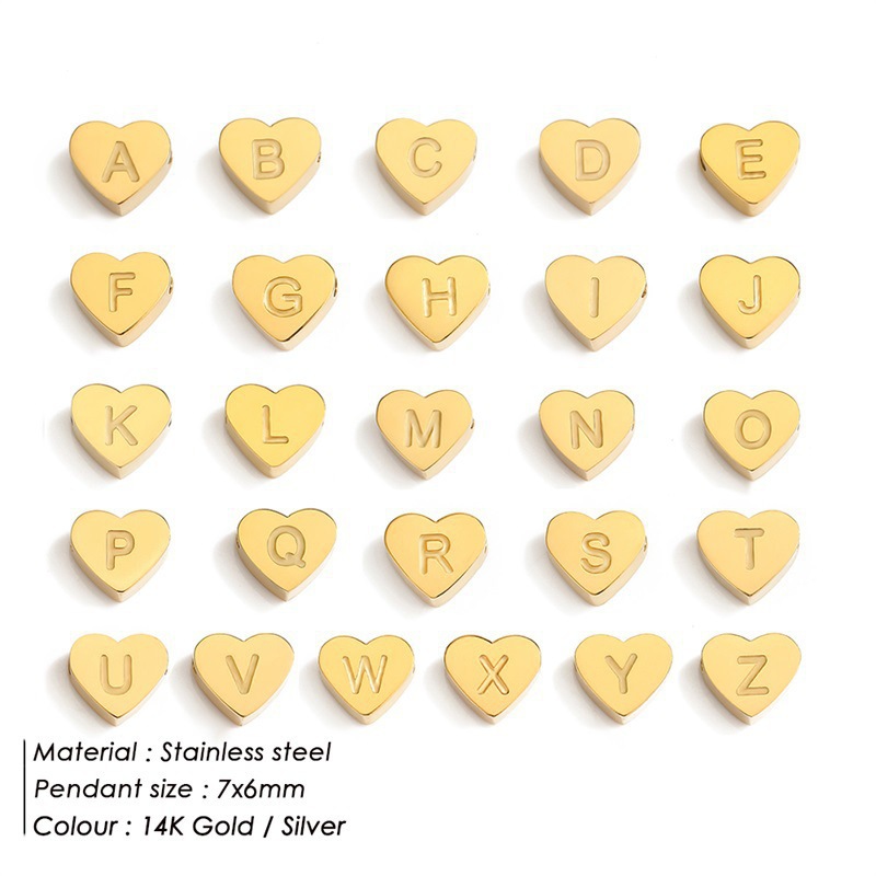 Chic Hypoallergenic 18K Gold Plated Stainless Steel Heart Bead Accessories Diy A Z Heart Pendant Jewelry 216045382206