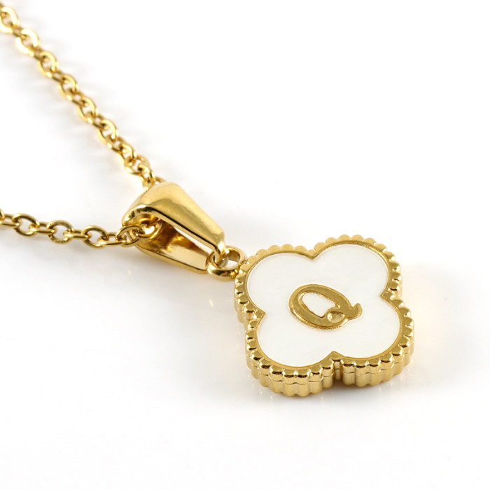 Chic Dainty Elegant Stainless Steel 18K Gold Plated Four-leaf Clover Letter Necklace Trendy Casual Jewelry Gift