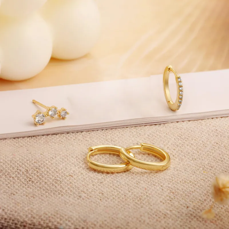 Elegant Women Jewelry Zircon Simple Gold Circle Earrings 3pcs/ Set Party Festival Casual Jewelry Gift