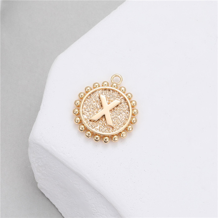Classic Refined Elegant Women Accessory 14K Round Coin 26 Letter Pendant DIY Accessory Earrings Bracelet