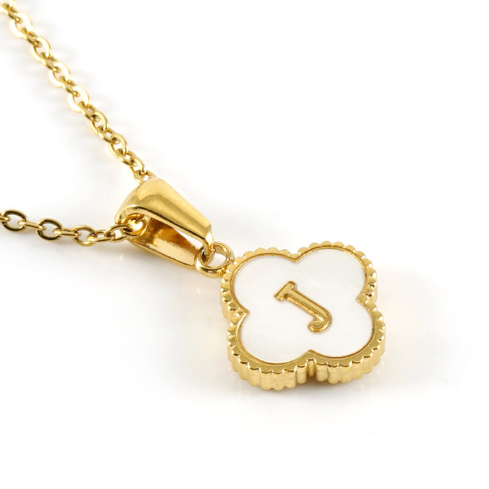 Chic Dainty Elegant Stainless Steel 18K Gold Plated Four-leaf Clover Letter Necklace Trendy Casual Jewelry Gift