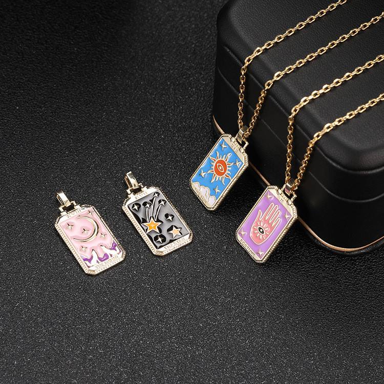 14K Gold Plated Dripping Oil Tarot Card Pendant Personalized Handmade Necklace DIY Jewelry Accessories
