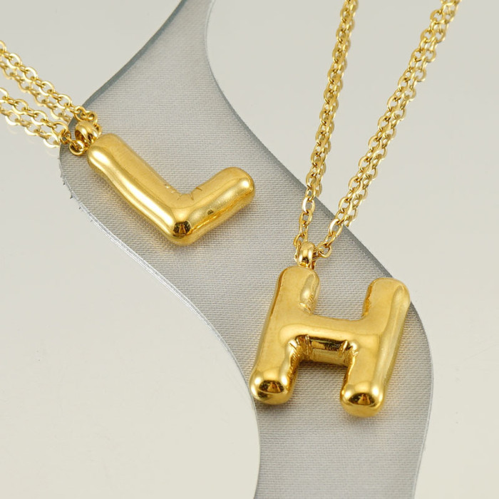 Classic Refined Elegant Women Glossy Bubble Letter Necklace Titanium Steel 26 Letter Pendant Necklace Jewelry Gift
