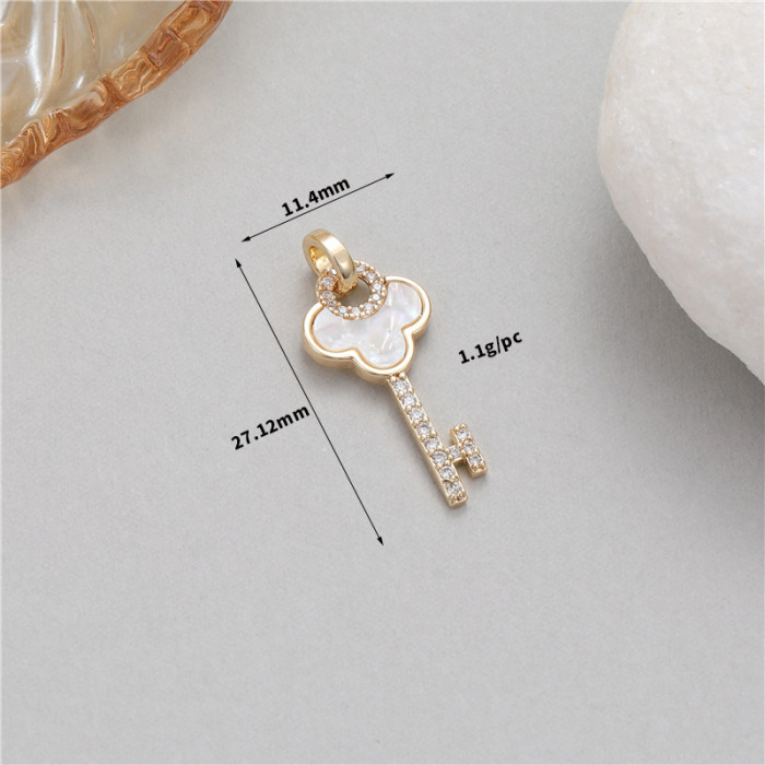 Chic Hypoallergenic Key Four-leaf Clover Clock 14K Gold Plated Bracelet Pendant Handmade DIY Jewelry Accessories