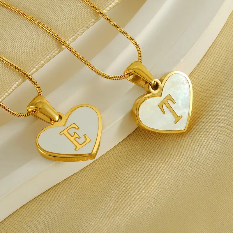 Elegant 18K Gold Plated Stainless Steel Shell English Letter Necklace Party Festival Trendy Casual Jewelry Gift