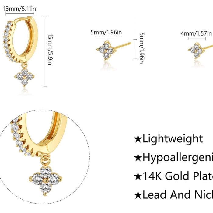 Refined Elegant Women 3pcs/set Zircon Flower Pendant Hoop Earrings Set Trendy Party Festival Casual Jewelry Gift