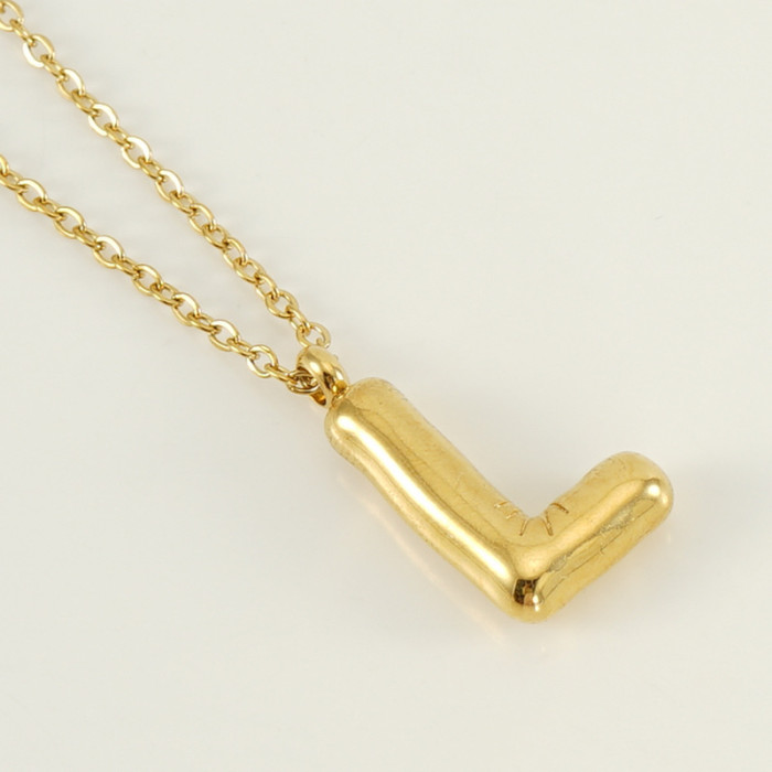 Classic Refined Elegant Women Glossy Bubble Letter Necklace Titanium Steel 26 Letter Pendant Necklace Jewelry Gift