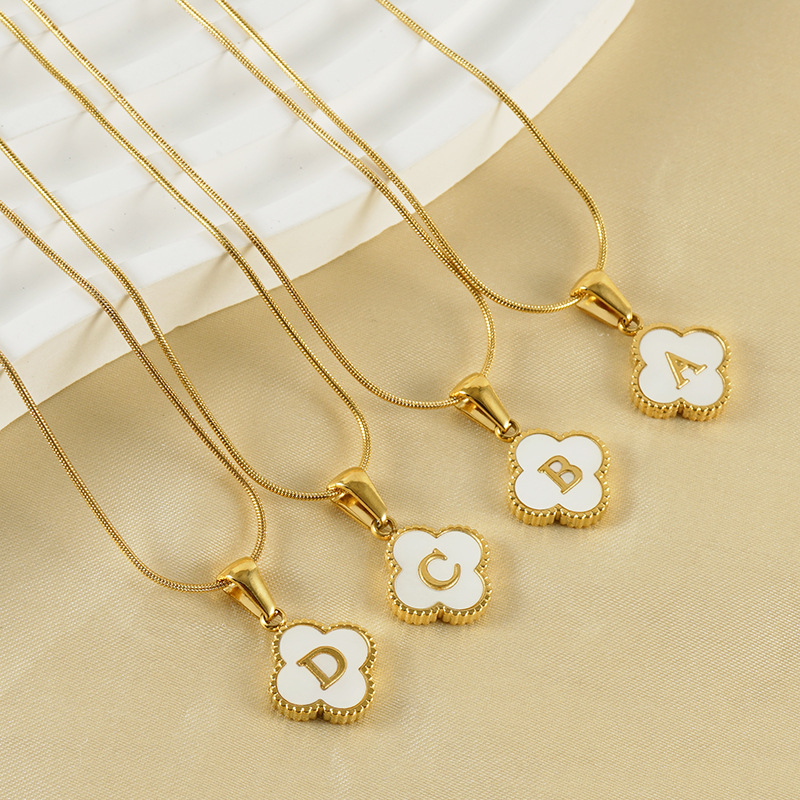 Dainty Elegant 18K Gold Plated Stainless Steel Four Leaf Clover Letter Necklace Trendy Party Festival Casual Jewelry Gift 216045374088