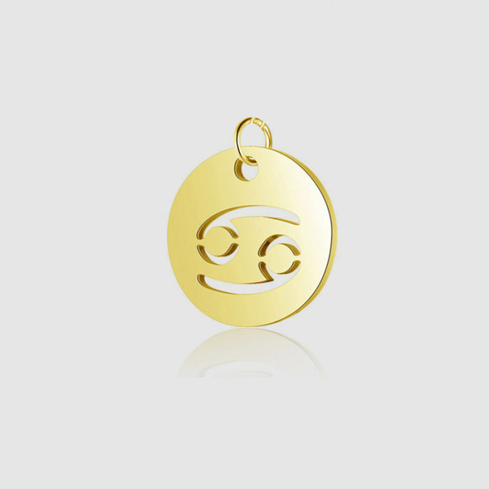18K Gold Plated Round Hollow 12 Twelve Constellations Pendant Handmade DIY Jewelry Accessories, Necklaces